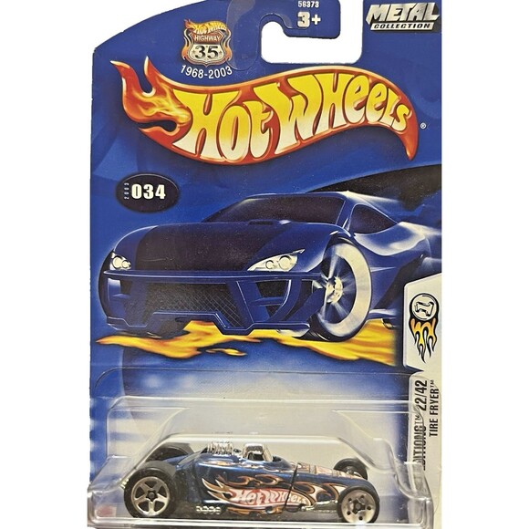 2003 Hot Wheels #34 First Editions 22/42 TIRE FRYER Dark Blue w/Orng HW Logo 5sp - Picture 1 of 5